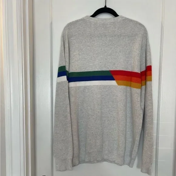 Outerknown Gray Crewneck Sweater with Rainbow Stripes